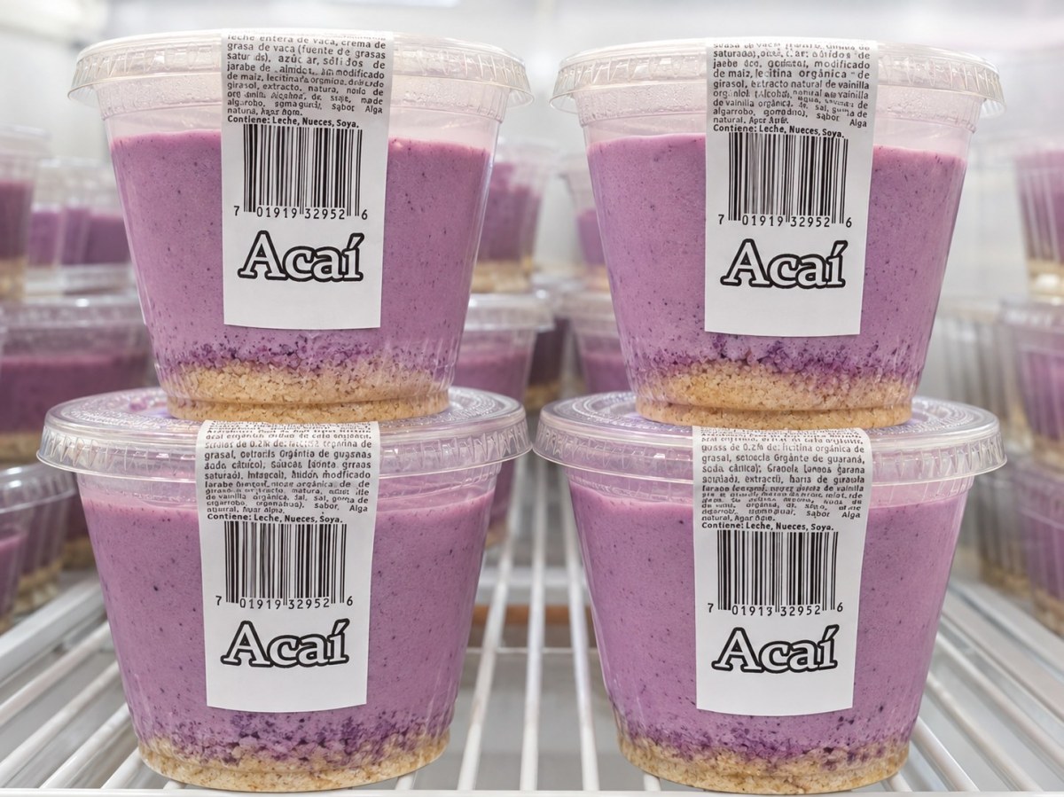 Vasos de yogur artesanal de a&ccedil;a&iacute; D Manolo en nevera